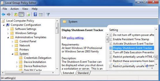 双击“Display Shutdown Event Tracker  policy”