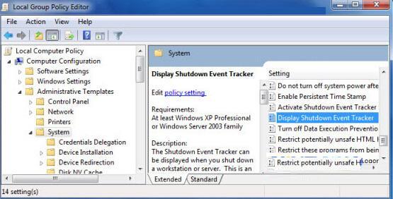 双击“Display Shutdown Event Tracker  policy”