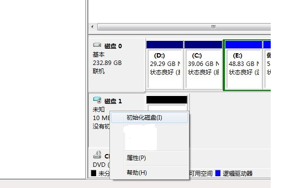 光驱位硬盘第一次用不能新建分区提示没有初始化解决措施