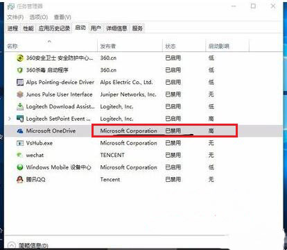 win10系统利用任务管理器快速禁止开机启动程序的方法