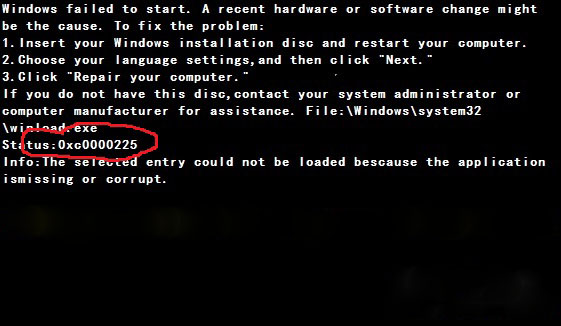 win7纯净版系统开机出现黑屏并提示错误代码0xc000025的解决方法