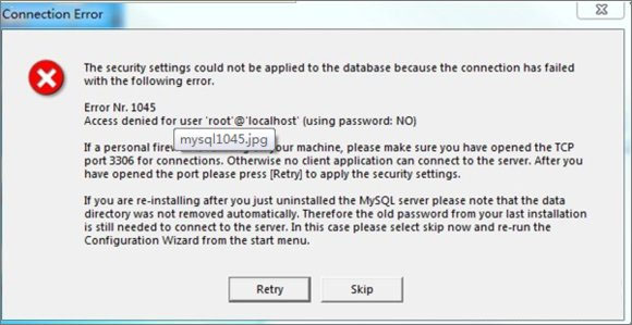 Windows10系统mysql安装出现error Nr.1045的解决方法
