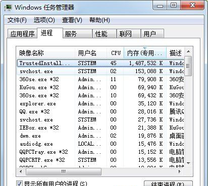 win7 64位系统的TrustedInstaller.exe进程占用内存高的解决方法