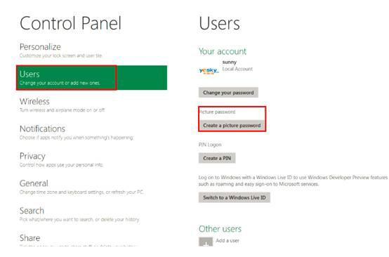 Windows8系统设置图片密码的方法