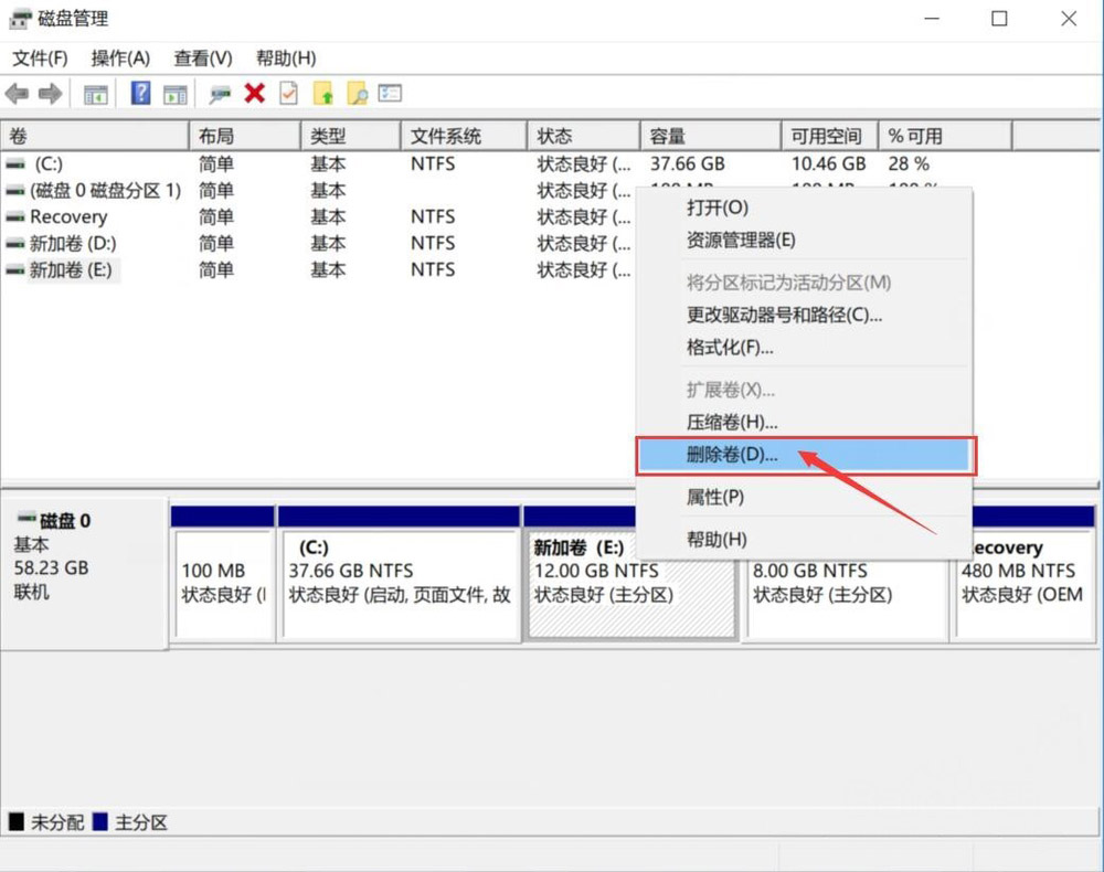 Windows10系统删除磁盘分区及删除卷的方法