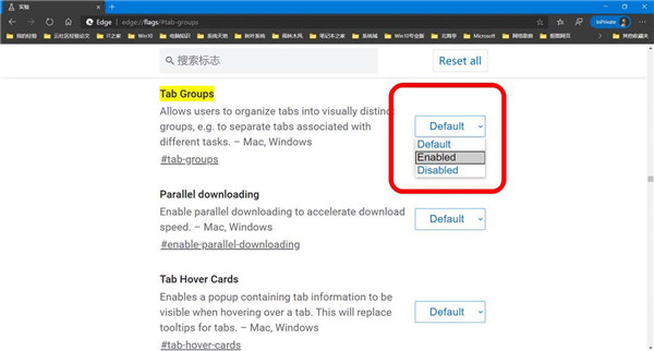 Windows10系统开启Tab Groups标签分组功能的方法